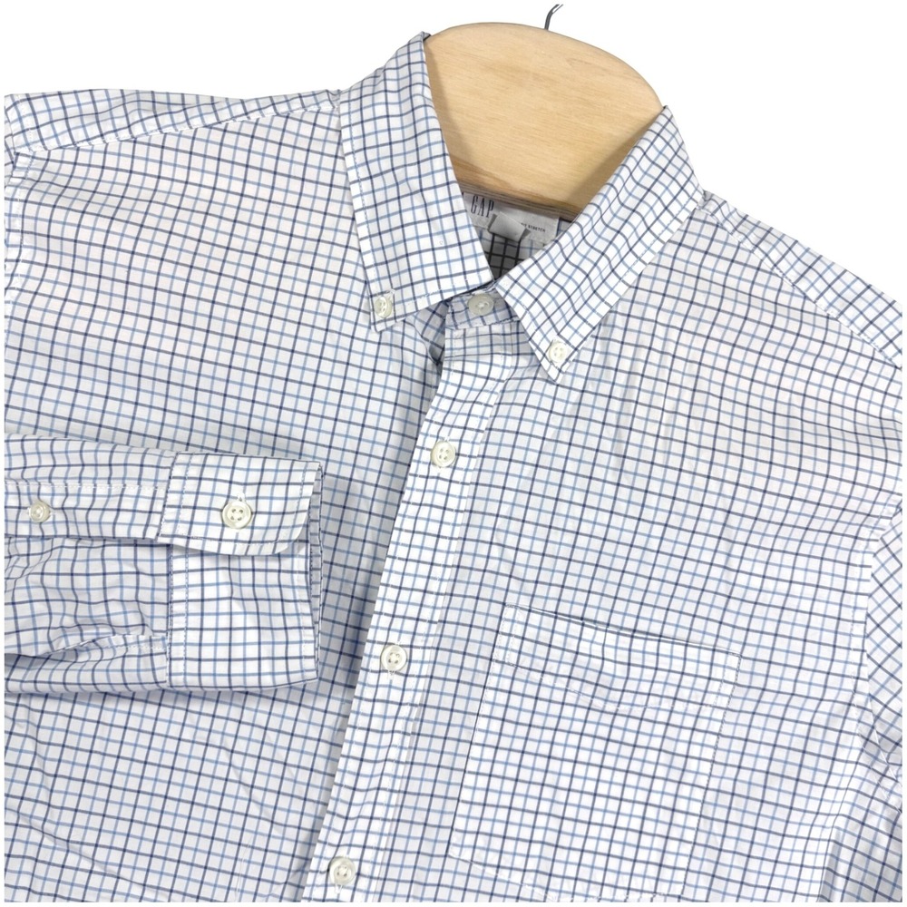 GAP Mens Standard Fit Stretch Checked Button Down Shirt Size Medium Blue White